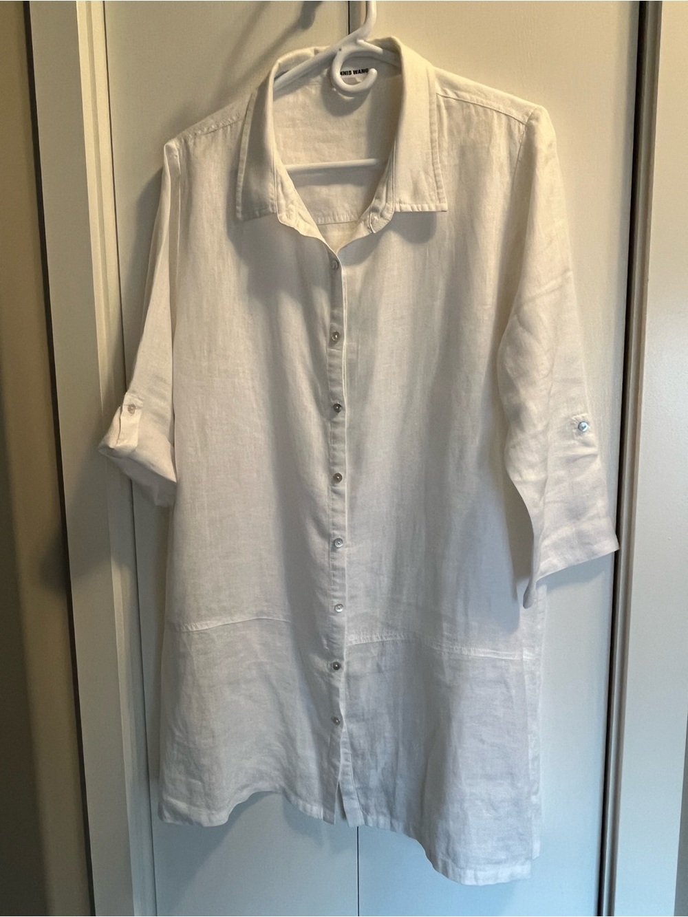 Linen White Linen Button-Up Shirt by Canadian Designer Dennis Wang